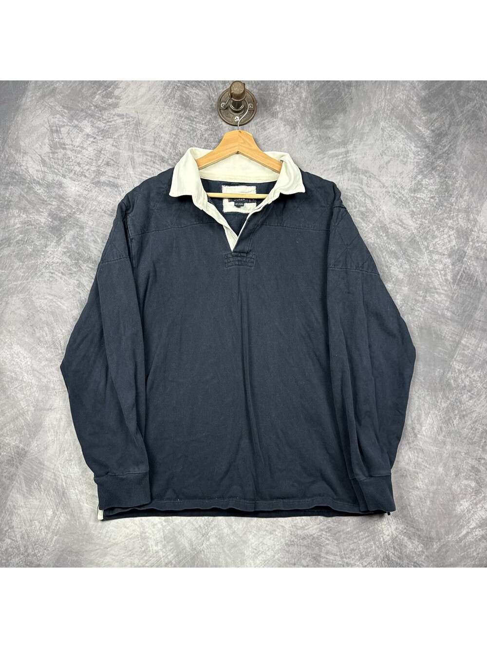 J.Crew Mens L Rugby Shirt Navy Blue Long Sleeve Cotton Polo
